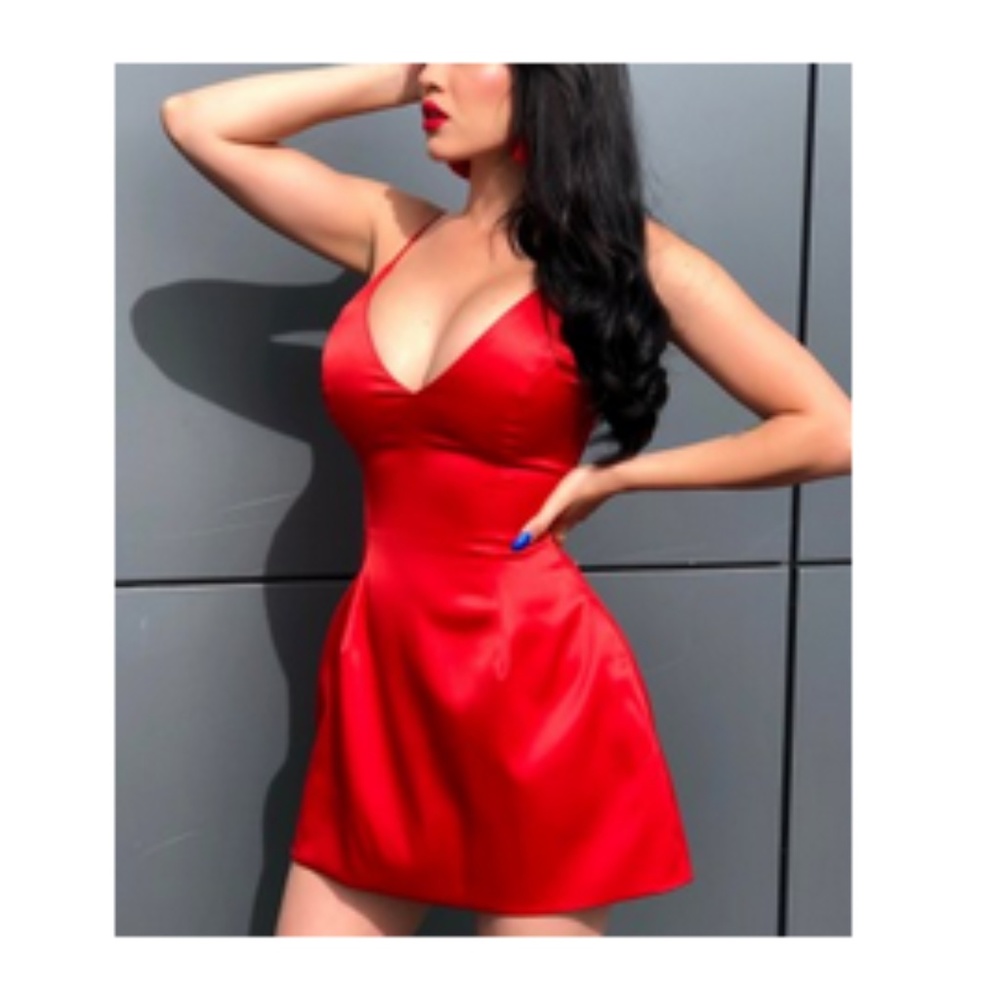 Red V Neck Spaghetti Strap Party Bodycon Dress